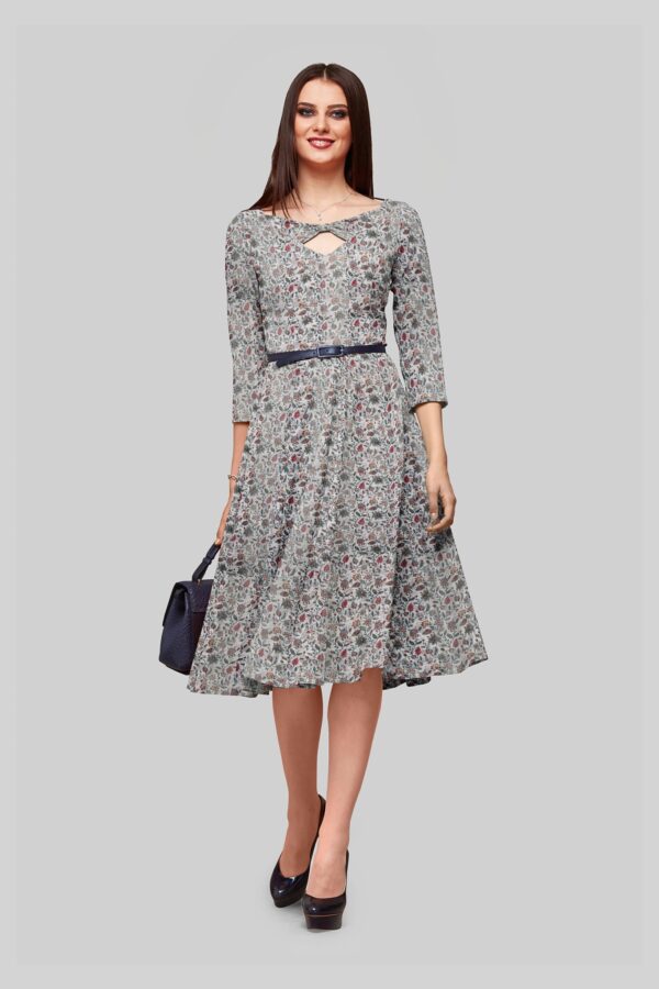 Crochet with digital floral print on synthetic chanderi slub - Image 2