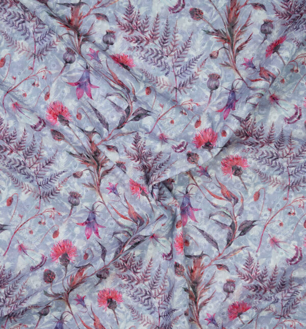Hakoba Light blue with floral digital print cotton fabric - Image 3
