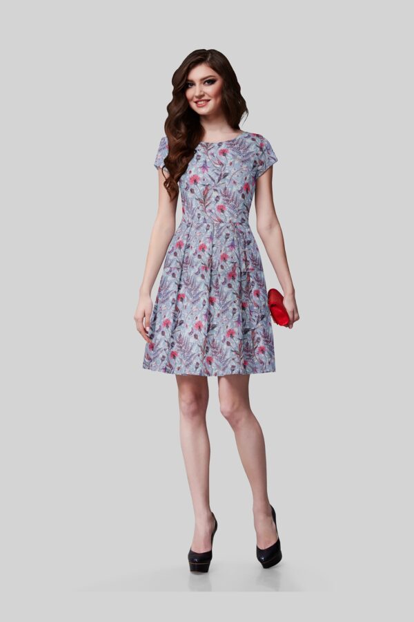 Hakoba Light blue with floral digital print cotton fabric - Image 4