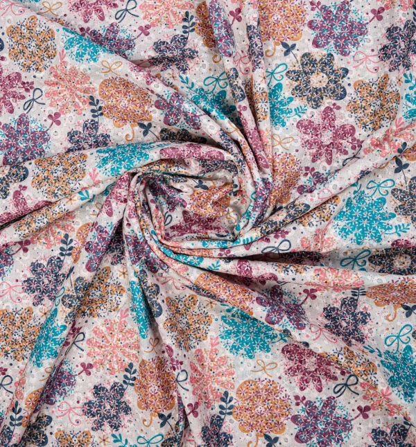 Hakoba offwhite with floral Lucknovi digital print cotton fabric