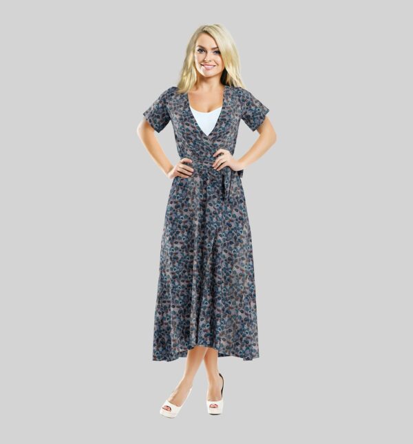 Crochet with digital leaf print on synthetic chanderi slub - Image 2