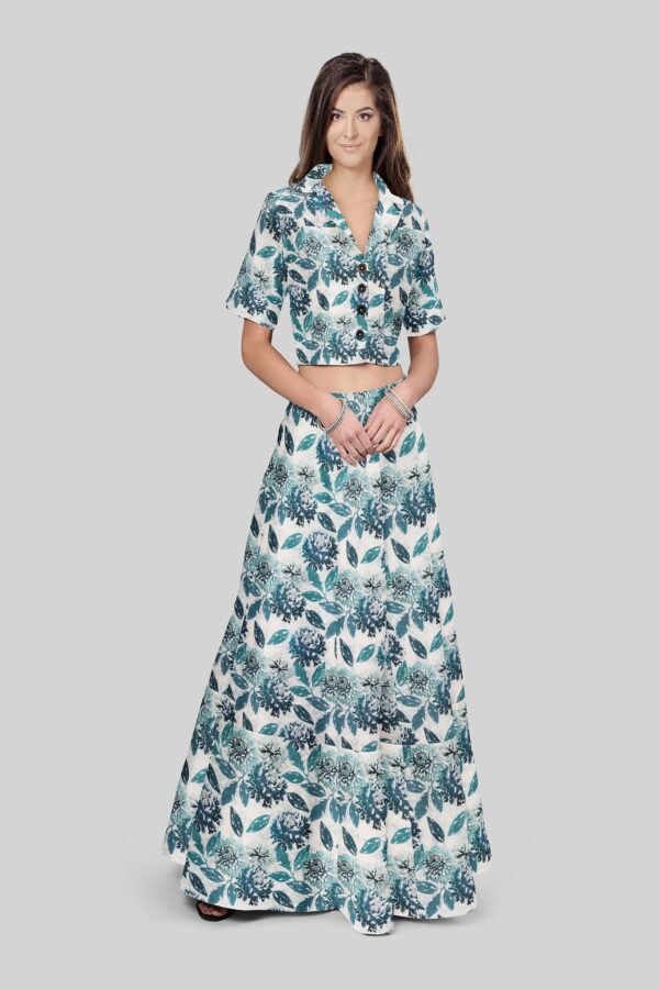 Hakoba white with floral digital print cotton fabric - Image 2
