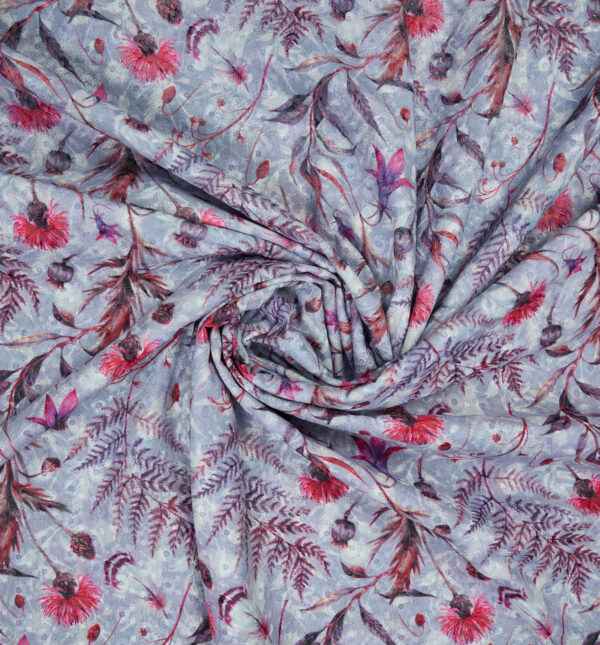 Hakoba Light blue with floral digital print cotton fabric