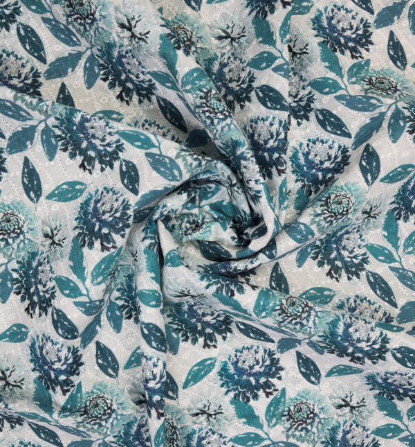 Hakoba white with floral digital print cotton fabric