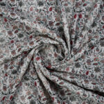 Crochet with digital floral print on synthetic chanderi slub