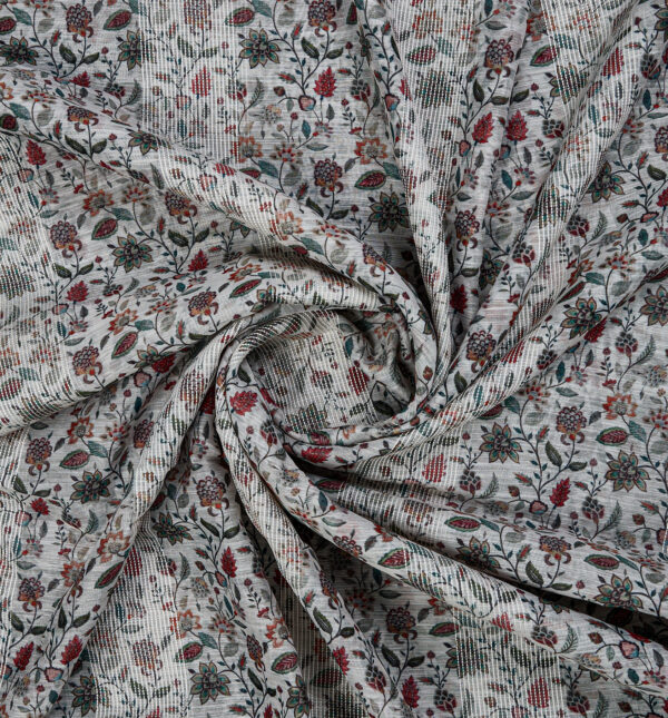 Crochet with digital floral print on synthetic chanderi slub