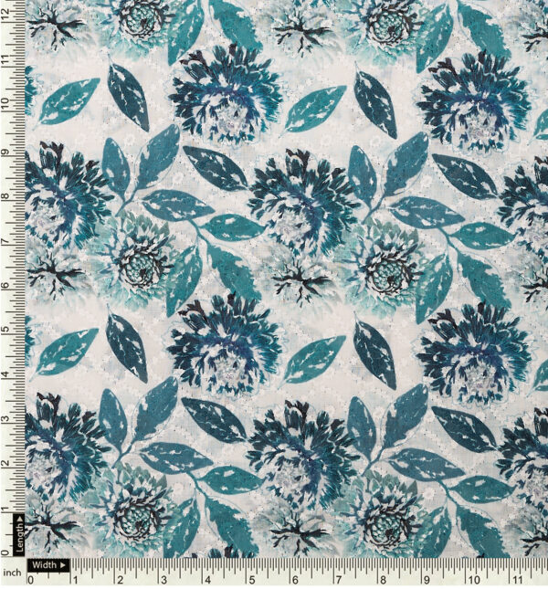 Hakoba white with floral digital print cotton fabric - Image 3