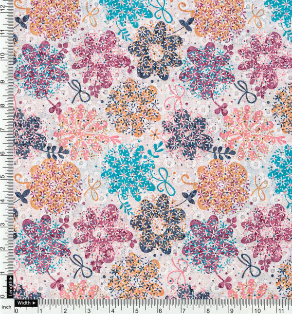 Hakoba offwhite with floral Lucknovi digital print cotton fabric - Image 3