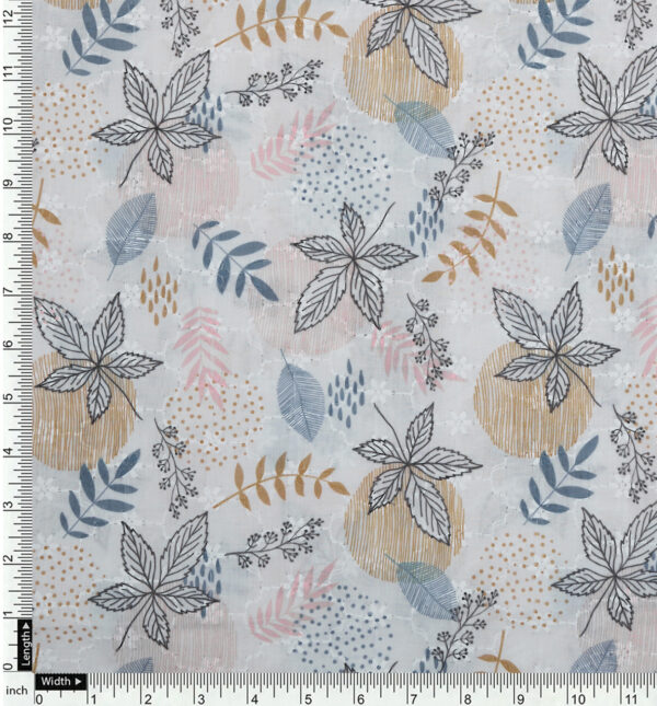 Hakoba offwhite with floral Lucknovi digital print cotton fabric - Image 3