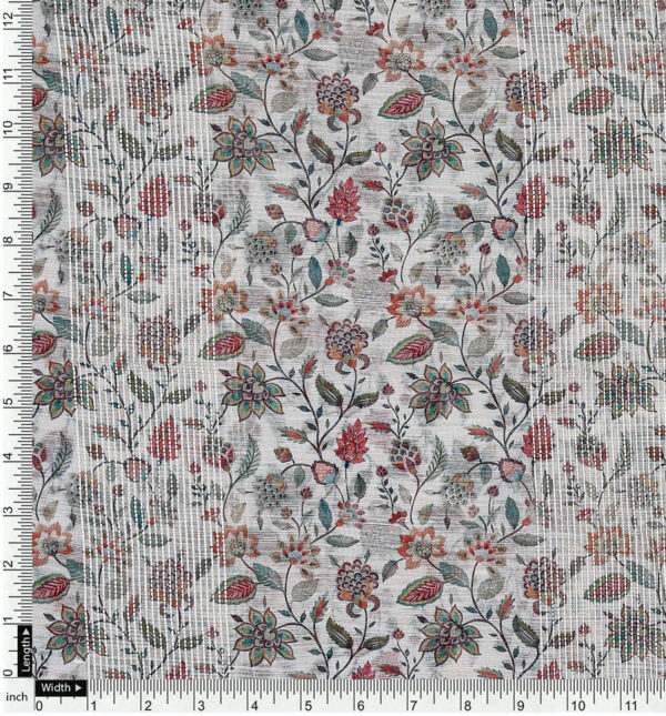 Crochet with digital floral print on synthetic chanderi slub - Image 3