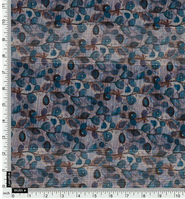 Crochet with digital leaf print on synthetic chanderi slub - Image 3