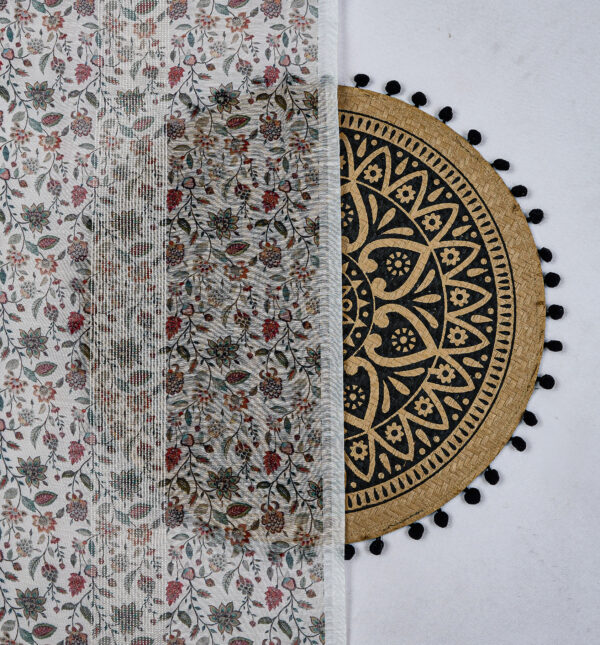 Crochet with digital floral print on synthetic chanderi slub - Image 4