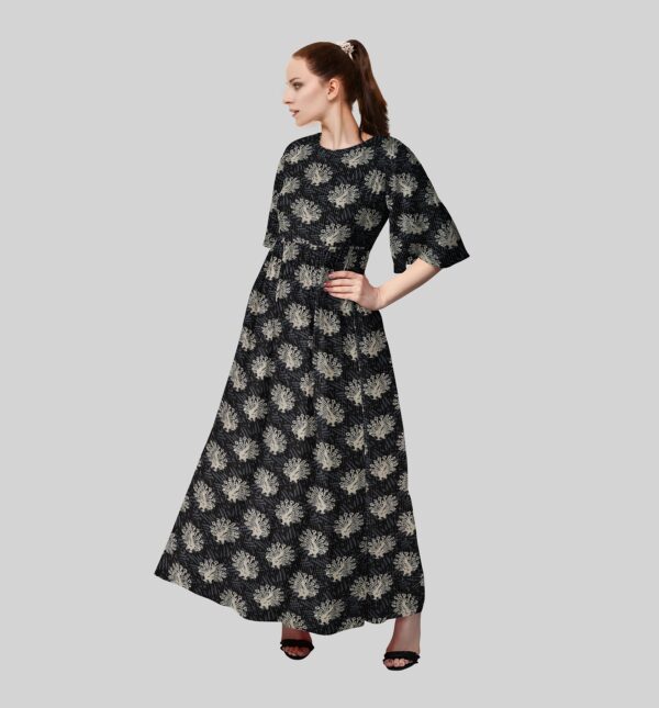Abstract print on black cotton fabric with Katha work - Image 2