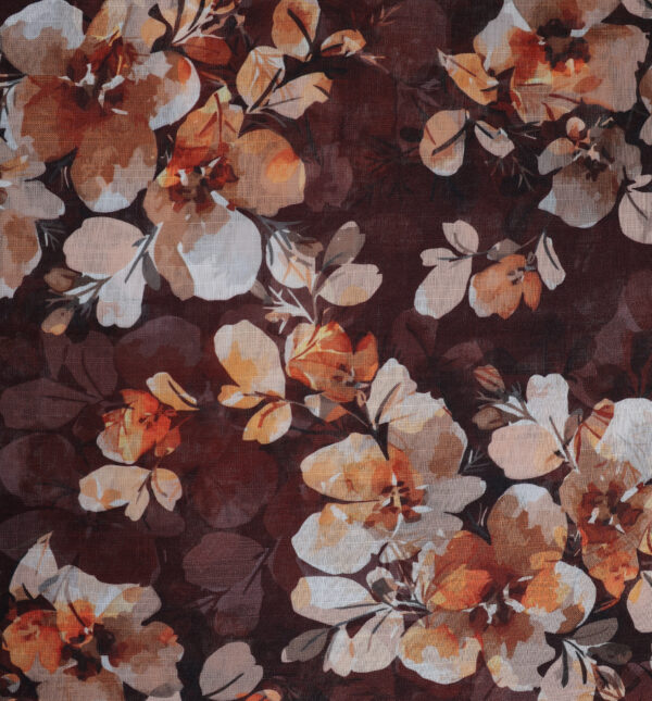 Cotton slub brown fabric with floral print - Image 2