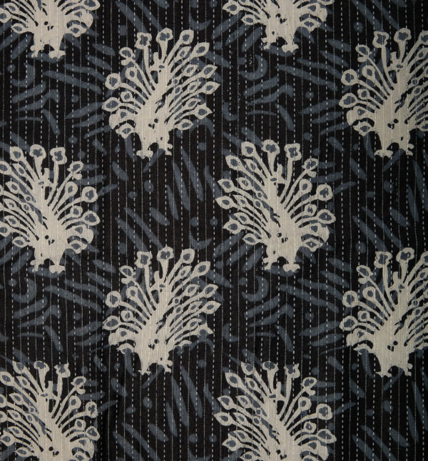 Abstract print on black cotton fabric with Katha work - Image 3