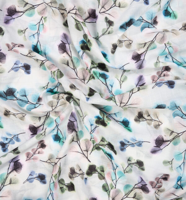 Cotton slub white fabric with floral print - Image 3