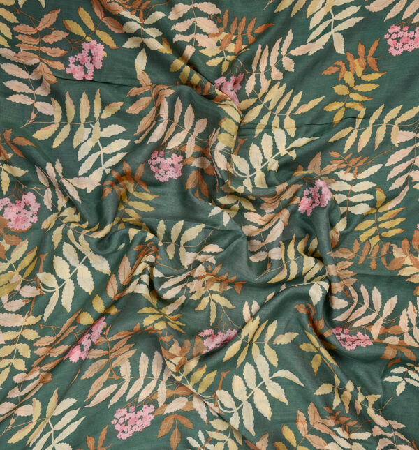 Moss green floral print muslin fabric - Image 2