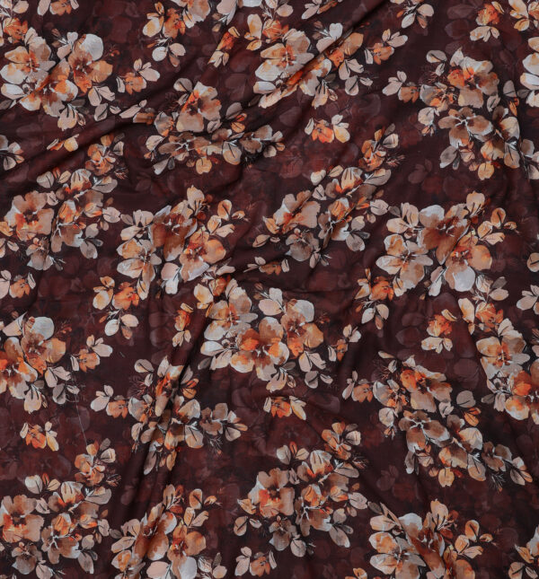 Cotton slub brown fabric with floral print - Image 3