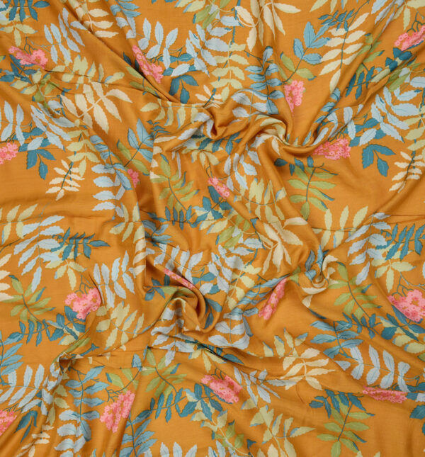 Turmeric yellow floral print muslin fabric - Image 3