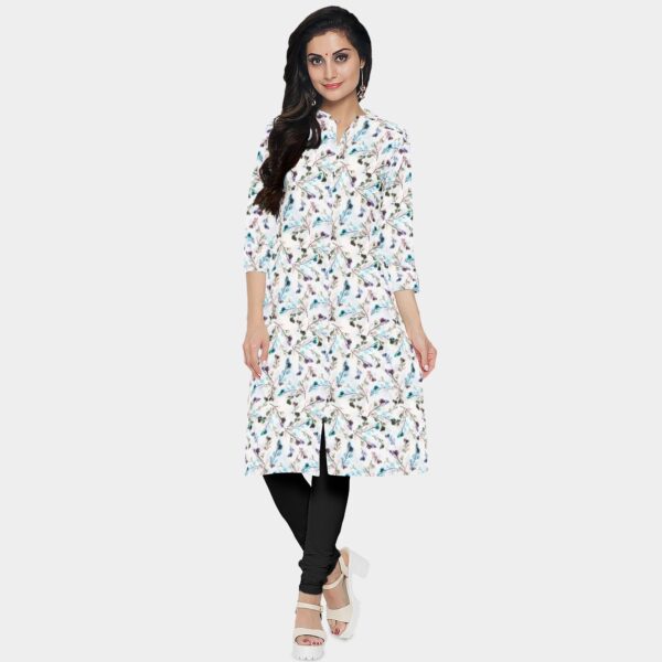Cotton slub white fabric with floral print - Image 4