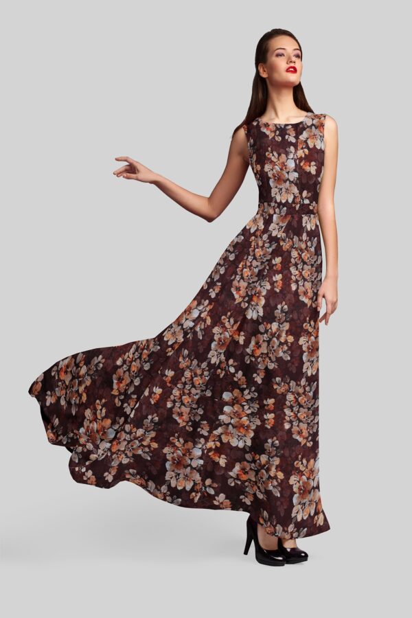 Cotton slub brown fabric with floral print - Image 4