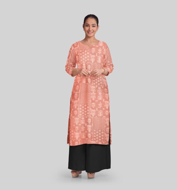 Floral print on peach cotton fabric - Image 3
