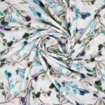 Cotton slub white fabric with floral print