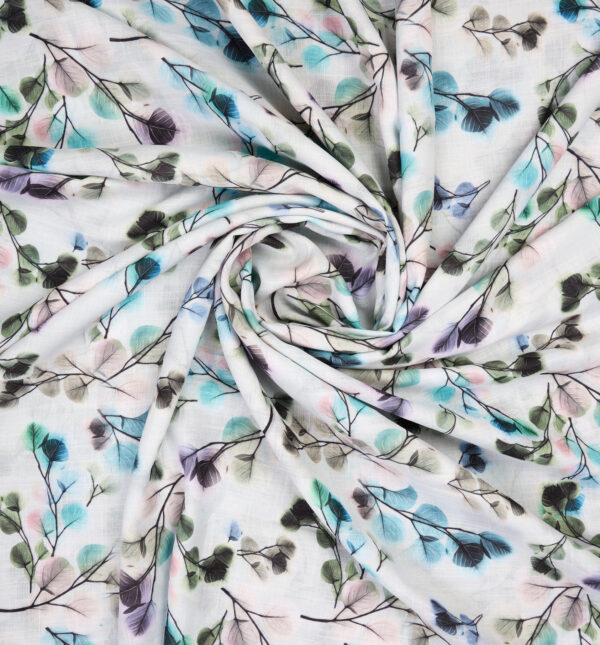 Cotton slub white fabric with floral print