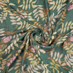 Moss green floral print muslin fabric