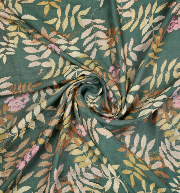 Moss green floral print muslin fabric
