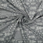 Floral print on grey cotton fabric with Katha work