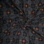 Abstract print on black cotton fabric with Katha work