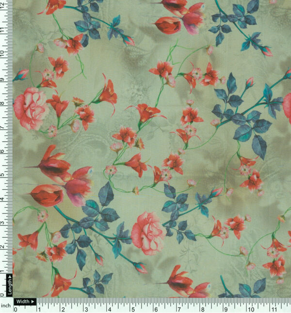 Digital floral print on light green glass organza fabric - Image 4