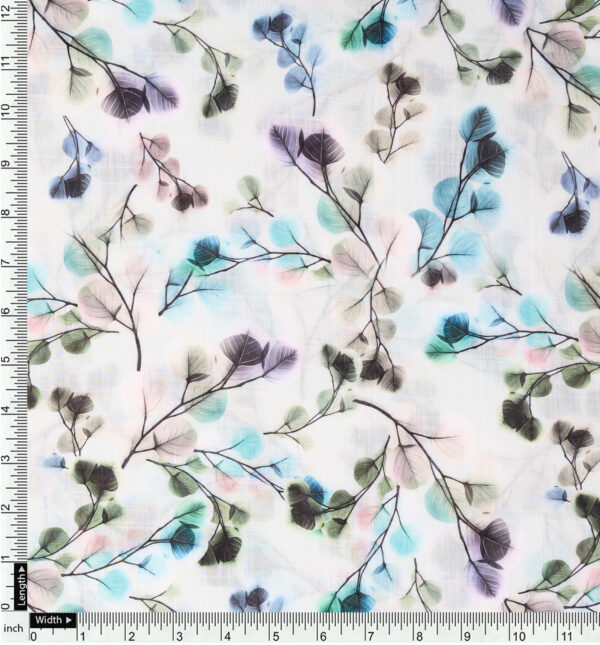 Cotton slub white fabric with floral print - Image 5