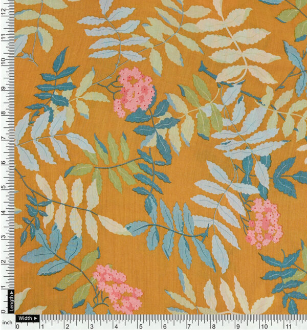 Turmeric yellow floral print muslin fabric - Image 4