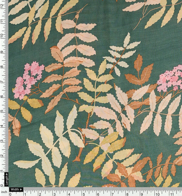 Moss green floral print muslin fabric - Image 4