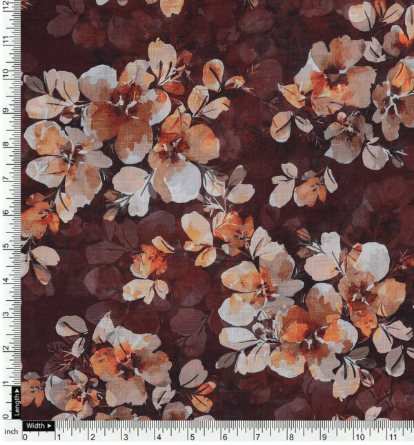 Cotton slub brown fabric with floral print - Image 5