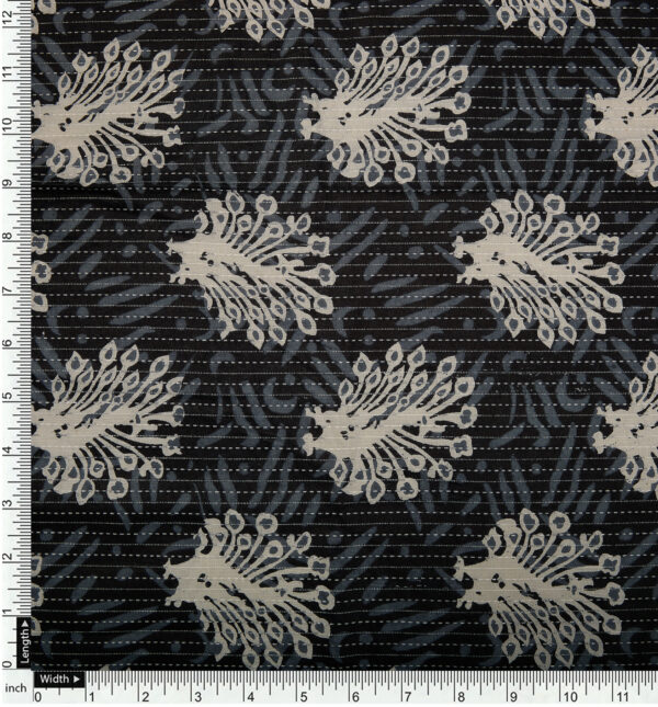 Abstract print on black cotton fabric with Katha work - Image 4