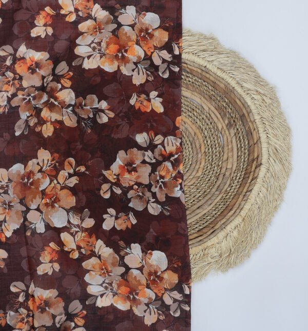Cotton slub brown fabric with floral print - Image 6