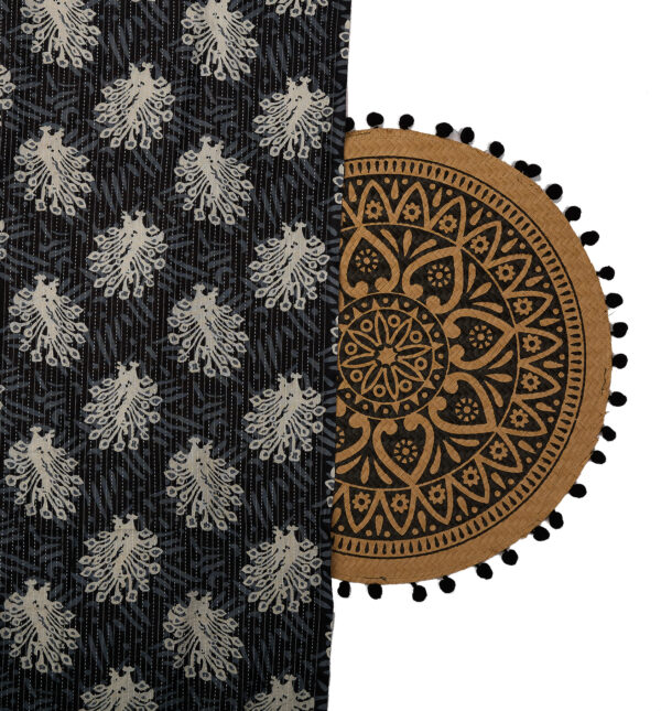 Abstract print on black cotton fabric with Katha work - Image 5