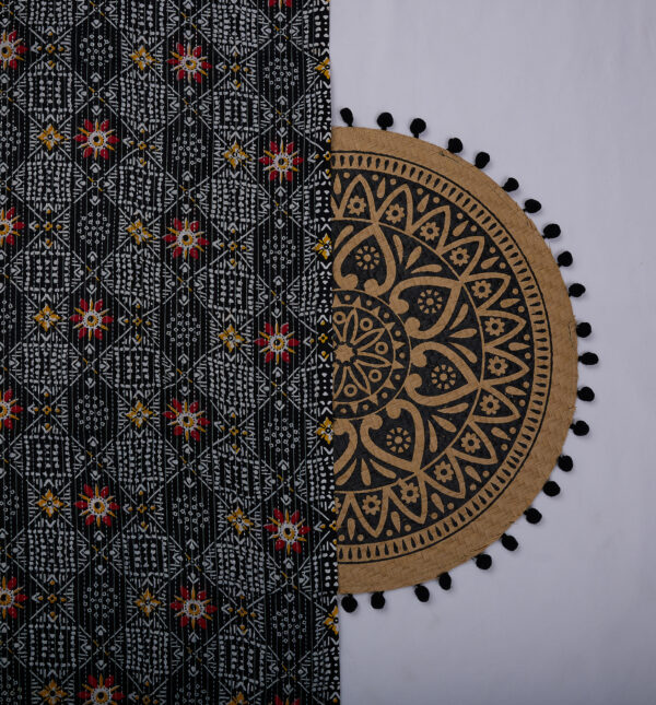 Abstract print on black cotton fabric with Katha work - Image 5