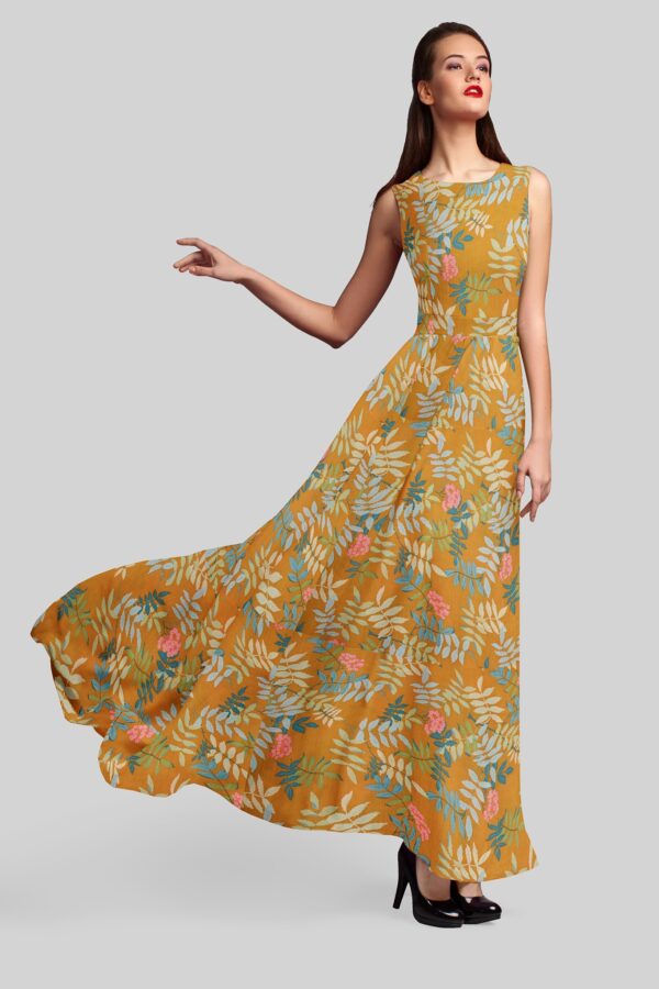 Turmeric yellow floral print muslin fabric - Image 6