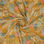 Turmeric yellow floral print muslin fabric