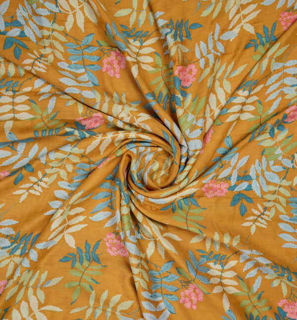 Turmeric yellow floral print muslin fabric